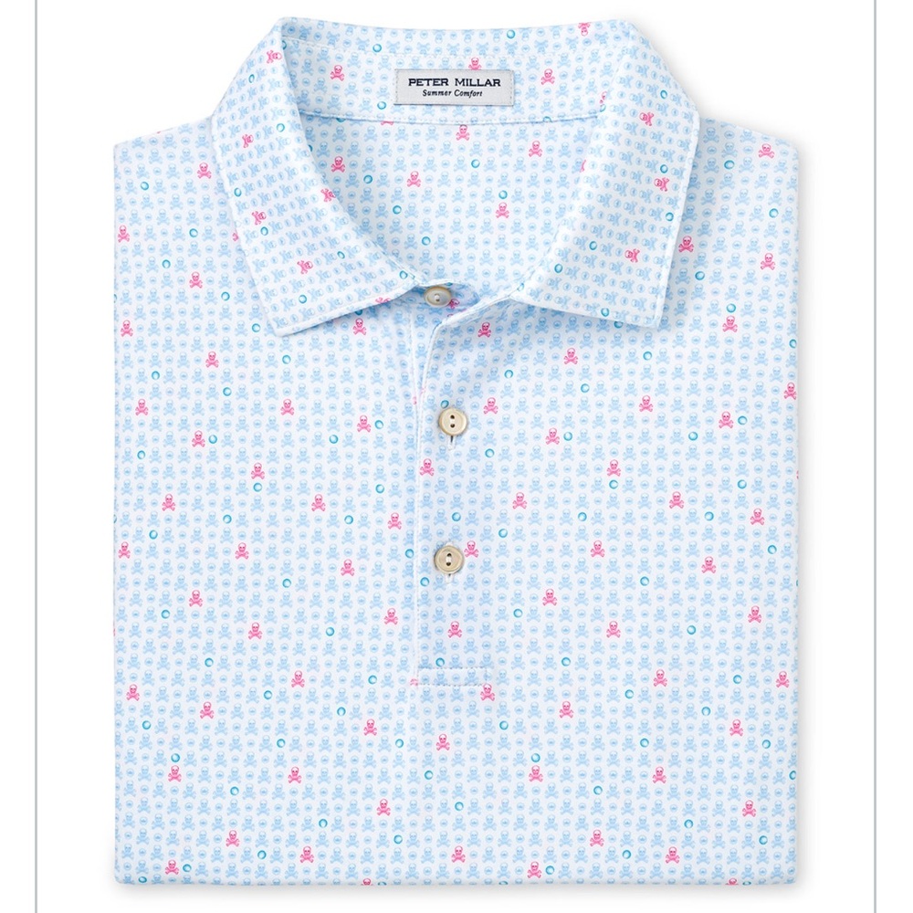 Peter Millar Men's White Skull In One Performance Jersey Polo XL